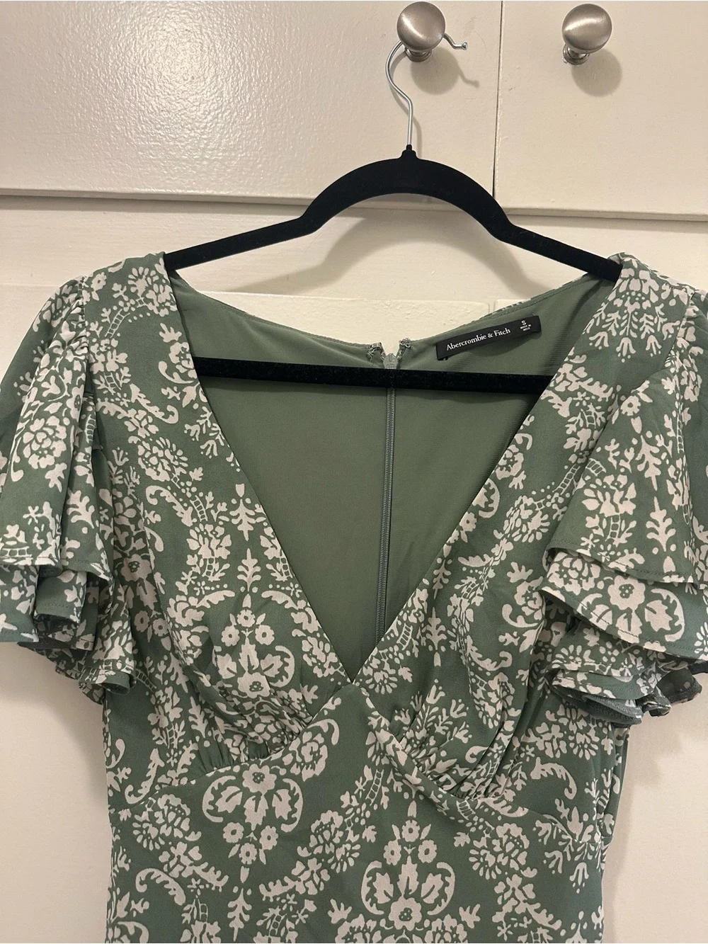 Abercrombie & Fitch Olive Green and White Floral Midi Dress